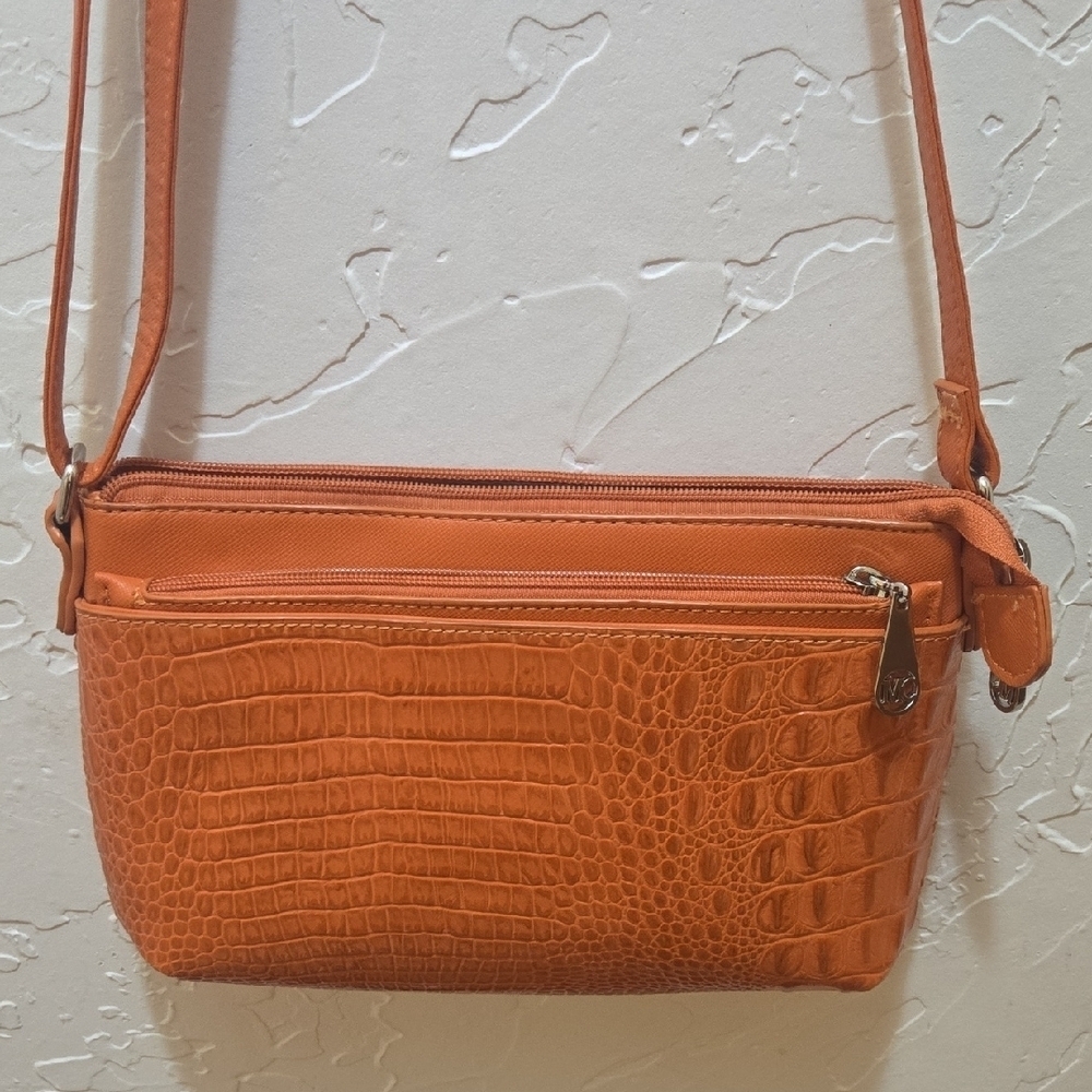 Chic Orange Croc-Embossed Crossbody Bag - Picture 3 of 10